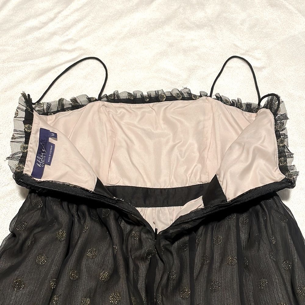 Miley Cyrus & Max Azria- Black w/Subtle Gold Polka Dots Mini Dress- Size Medium - Picture 9 of 11